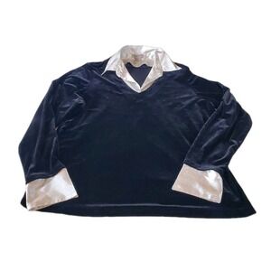 Notations sweater‎ XL long sleeve black w/white removable collar & cuffs Velvet